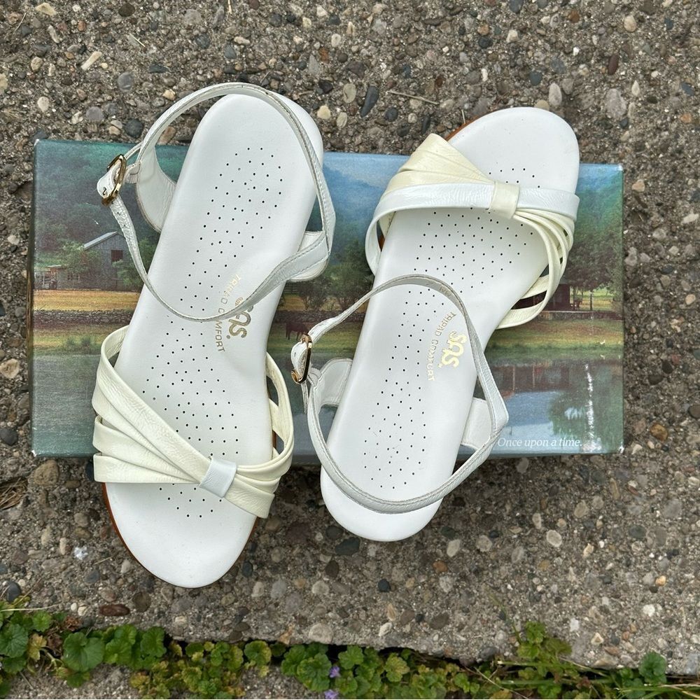 SAS White Strappy Sandals with Flat Sole